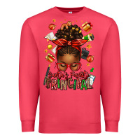 Santas Favorite Principal Afro Messy Bun Premium Sweatshirt | Teevron