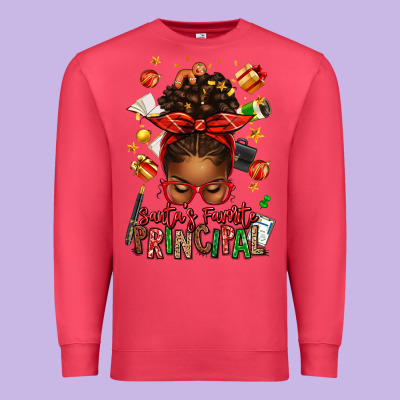 Santas Favorite Principal Afro Messy Bun Premium Sweatshirt Designed By Texasbilliewilder
