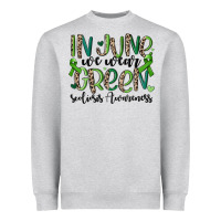 Heather Grey in june we wear green scoliosis awareness Heavyweight Sweatshirt - MaliasSmallBusiness