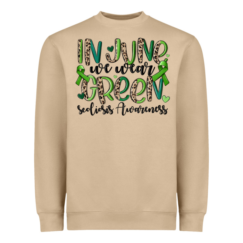 In June We Wear Green Scoliosis Awareness Heavyweight Sweatshirt by MaliasSmallBusiness | Teevron