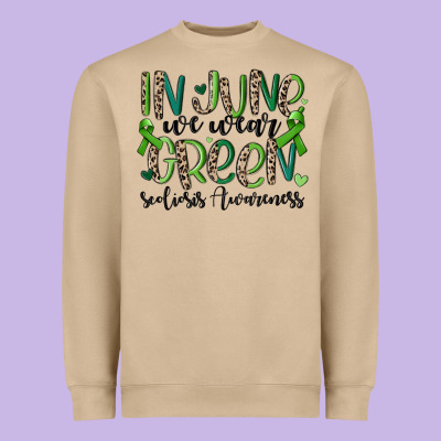 In June We Wear Green Scoliosis Awareness Heavyweight Sweatshirt Designed By Maliassmallbusiness