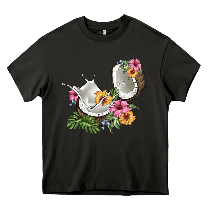 Coconut With Tropical Leavers And Flowers Heavy Core Tee by BarkalooDesign | Teevron