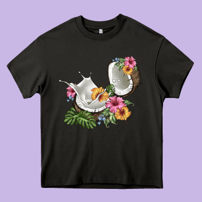 Coconut With Tropical Leavers And Flowers Heavy Core Tee Designed By Barkaloodesign