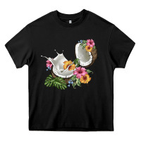 Black coconut with tropical leavers and flowers Heavy Core Tee - BarkalooDesign