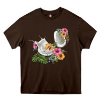 Chocolate Brown coconut with tropical leavers and flowers Heavy Core Tee - BarkalooDesign