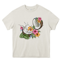 Cream coconut with tropical leavers and flowers Heavy Core Tee - BarkalooDesign