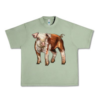 Oil Green Baby Hereford Pig Urban Heavy Tee - LillyAllenDesigns