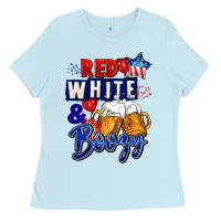 Baby Blue Red white and boozy 4th of july Ladies Tee - CowGirlArtShop