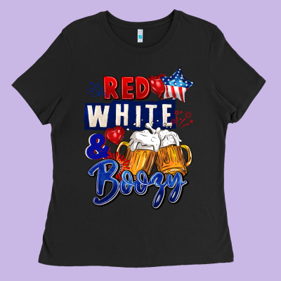 Red White And Boozy 4th Of July Ladies Tee Designed By Cowgirlartshop