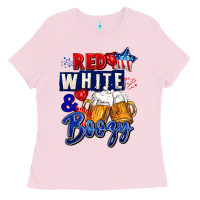Bubblegum Pink Red white and boozy 4th of july Ladies Tee - CowGirlArtShop