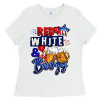 White Red white and boozy 4th of july Ladies Tee - CowGirlArtShop