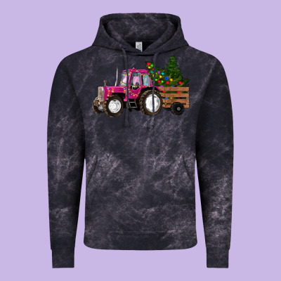 Pink Christmas Farm Tractor Vintage Hoodie Designed By Ranaportraitstore