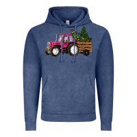 Vintage Denim Pink Christmas Farm Tractor Vintage Hoodie - RanaPortraitStore