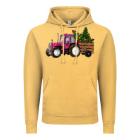 Vintage Mustard Pink Christmas Farm Tractor Vintage Hoodie - RanaPortraitStore