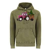 Vintage Olive Pink Christmas Farm Tractor Vintage Hoodie - RanaPortraitStore
