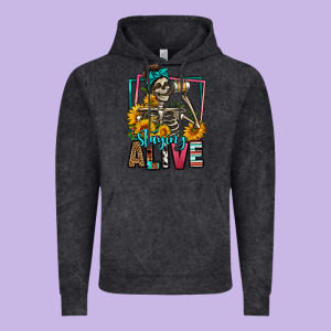 Staying Alive Coffee Drinking Skeleton Vintage Hoodie Designed By Jasminsmagicworld