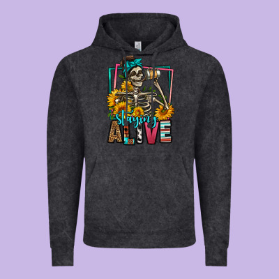 Staying Alive Coffee Drinking Skeleton Vintage Hoodie Designed By Jasminsmagicworld
