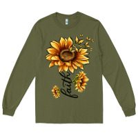 Army Green faith sunflower Long Sleeve Tee - MaliasSmallBusiness