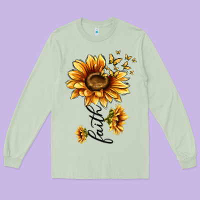 Faith Sunflower Long Sleeve Tee Designed By Maliassmallbusiness