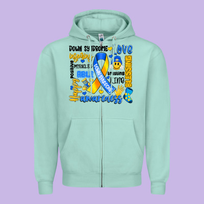 Down Syndrome Awareness Typography Zipper Hoodie Designed By Artiststas