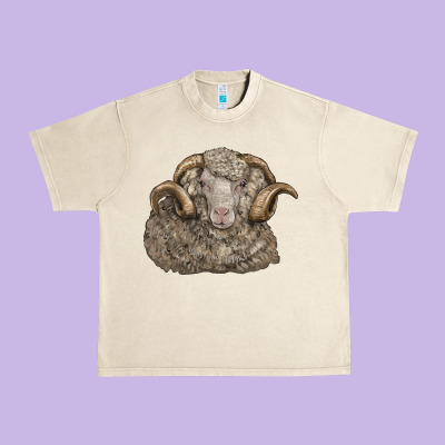 Merino Wool Sheep Head Urban Heavy Tee Designed By Lillyallendesigns