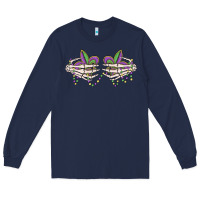 Navy skeleton hands mardi gras Long Sleeve Tee - MaliasSmallBusiness