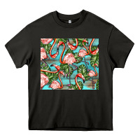 Asphalt flamingos with leaves Heavy Core Tee - BarkalooDesign