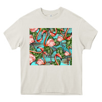 Cream flamingos with leaves Heavy Core Tee - BarkalooDesign