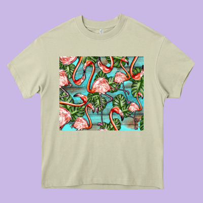 Flamingos With Leaves Heavy Core Tee Designed By Barkaloodesign