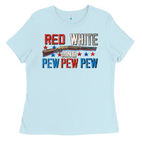 Baby Blue Red white and pew pew pew Ladies Tee - CowGirlArtShop