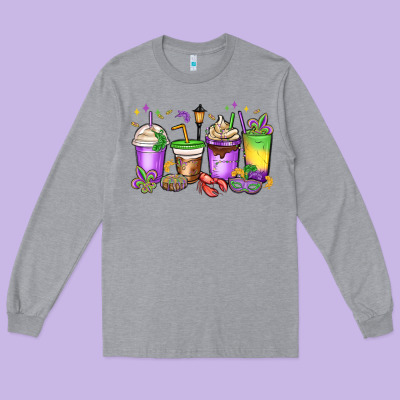 Mardi Gras Coffee Cups Long Sleeve Tee Designed By Maliassmallbusiness