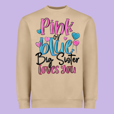 Pink Or Blue Big Sister Loves You Heavyweight Sweatshirt Designed By Maliassmallbusiness