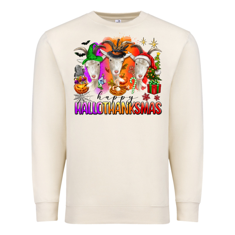Happy Hallothanksmas Goats Premium Sweatshirt by texasbilliewilder | Teevron