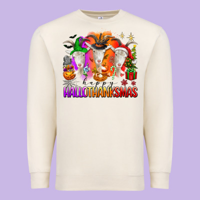 Happy Hallothanksmas Goats Premium Sweatshirt Designed By Texasbilliewilder