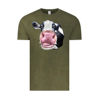 Vintage Olive Cute Holstein Face Vintage Tee - LillyAllenDesigns