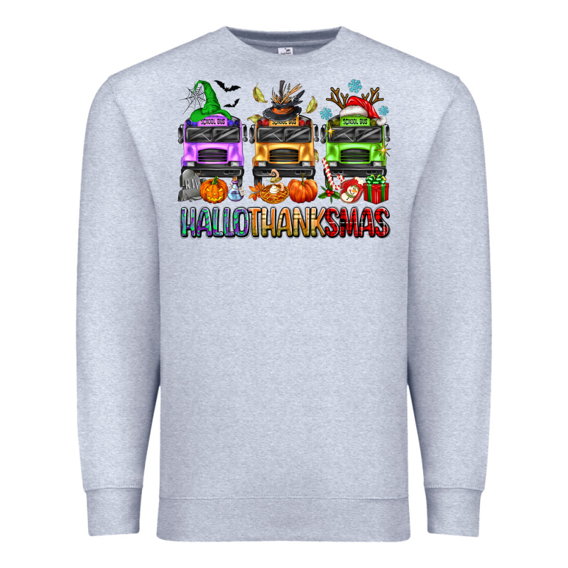 Hallothanksmas School Bus Premium Sweatshirt by texasbilliewilder | Teevron