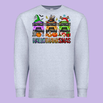 Hallothanksmas School Bus Premium Sweatshirt Designed By Texasbilliewilder