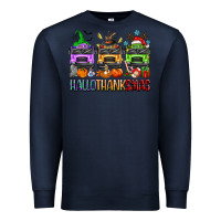 Navy hallothanksmas school bus Premium Sweatshirt - texasbilliewilder