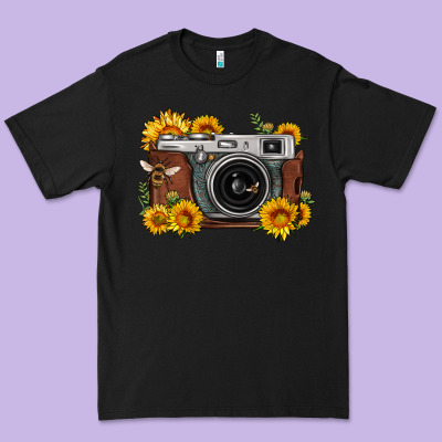 Sunflower Bee Vintage Camera Premium Tee Designed By Fadigitalartstudio