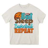 Cream eat sleep basketball repeat Heavy Core Tee - HRA Design Shop