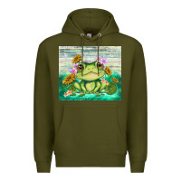 Army Green frog with sunflower Premium Hoodie - TumblerDesignByShophia