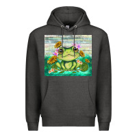 Charcoal Heather frog with sunflower Premium Hoodie - TumblerDesignByShophia