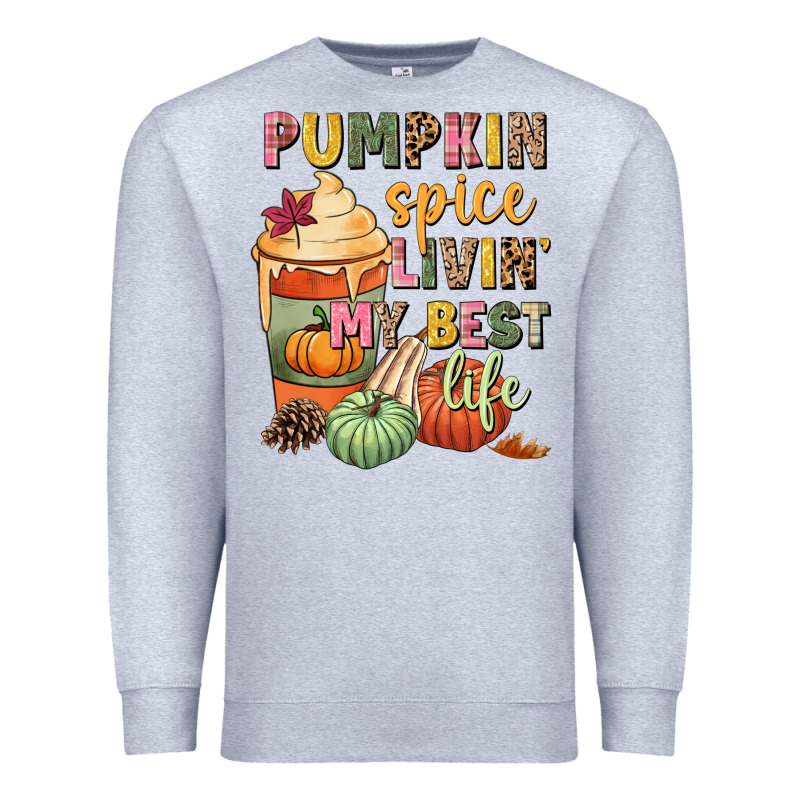 Pumpkin Spice Livin' My Best Life Premium Sweatshirt by NancyCooperArtShop | Teevron