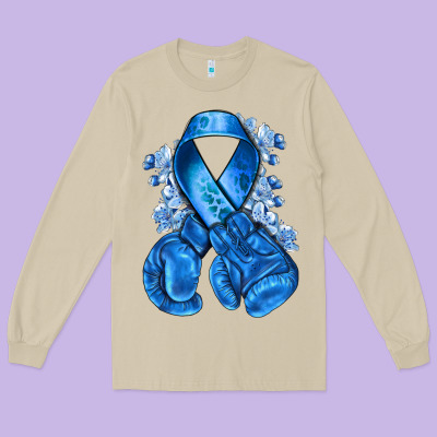 Blue Ribbon With Boxing Gloves Long Sleeve Tee Designed By Nancycooperartshop