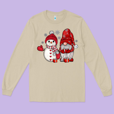Snowman Gnome Long Sleeve Tee Designed By Jahusdesignshop