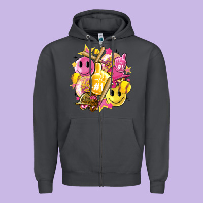 Retro Softball Zipper Hoodie Designed By Artiststas