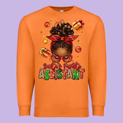 Santa's Favorite Assistant Afro Messy Bun Premium Sweatshirt Designed By Texasbilliewilder