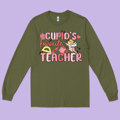 Cupid's Favorite Teacher Long Sleeve Tee Designed By Maliassmallbusiness