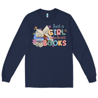 Navy just a girl who loves books Long Sleeve Tee - MaliasSmallBusiness