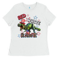 White Red white rawr 4th of July Ladies Tee - CowGirlArtShop